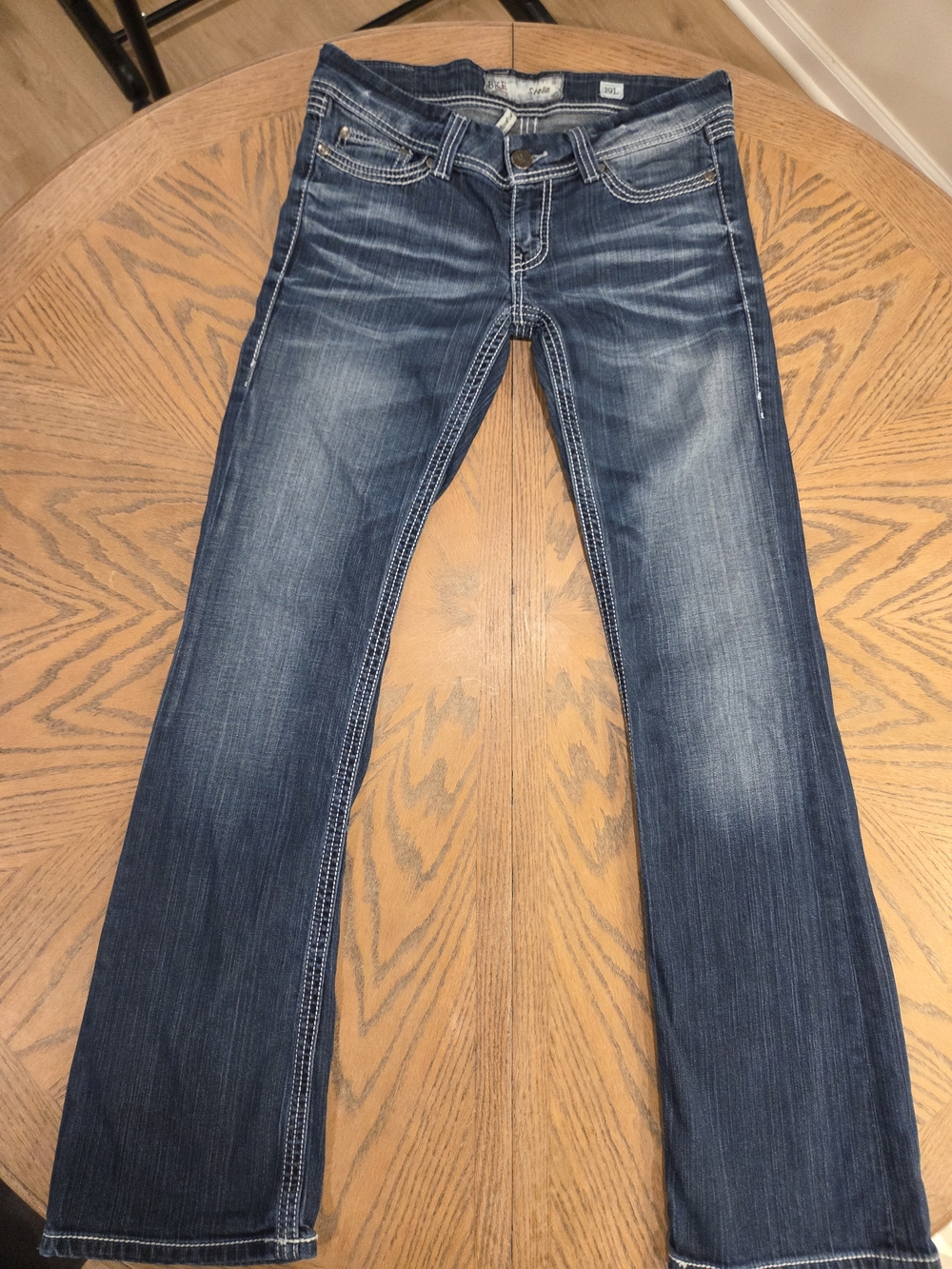 BKE Stella Jeans Women 29L Bootcut Medium Wash Thick Stitch Western Y2K Flares
